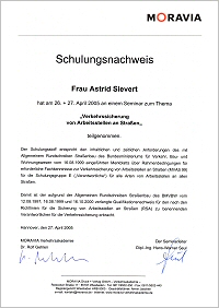 Zertifikat 'Verantwortliche f�r die Verkehrssicherheit'