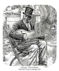 D A D D Y &nbsp; S T O V E P I P E at Maxwell Street, 1959; drawing by Robert Crumb