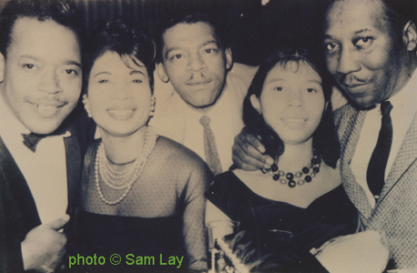  clubbing in Washington, DC (l to r) James Cotton, Matty Rollins, Little Walter, Lois Anderson, Muddy Waters, c 1959; photographer: Sam Lay