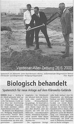 Biologisch behandelt - Spatenstich f�r neue Anlage auf dem Kl�rwerks-Gel�nde (Verdener Aller-Zeitung 28.06.2000)