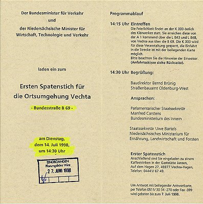 Einladung zum Ersten Spatenstich Ortsumgehung Vechta